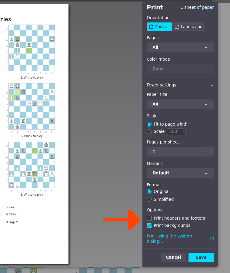 How to Remove Headers and Footers When Printing from Chessgo Puzzles